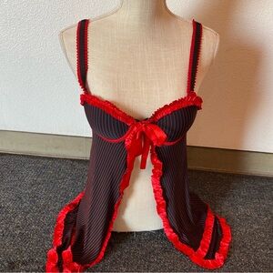 Womens Elegant Sexy Red Black Chemise Lingerie Top ribbon trim padded bra Y2K